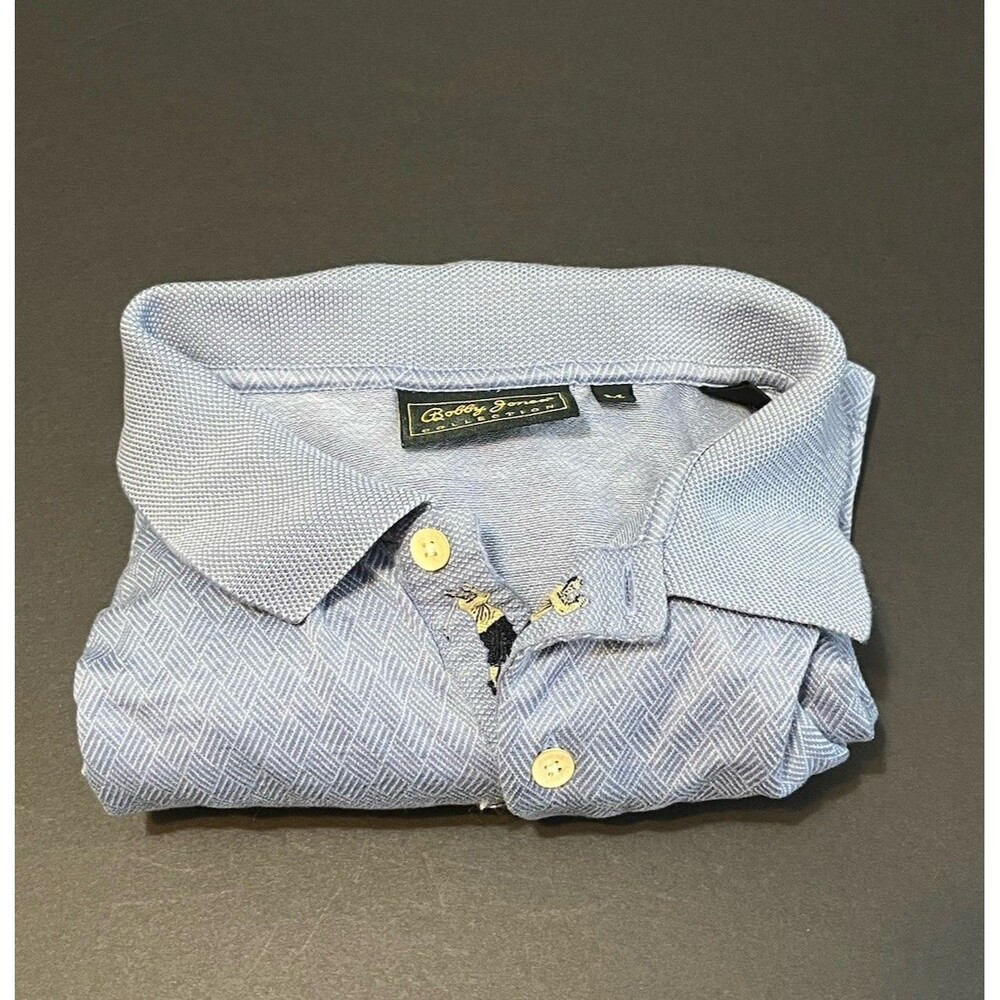 Bobby Jones Collection Polo Shirt Mens MED Blue Geometric Knit Cotton Golf ITALY